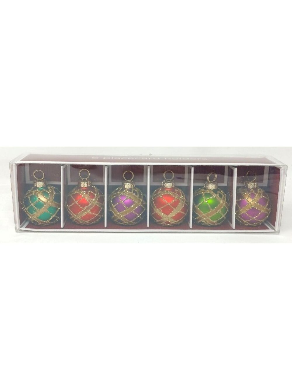 6 Glittery Christmas Ornament Placecard Holders 2" Tall Festive Holiday #D-21
